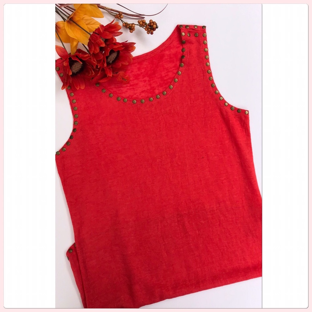 NWOT Orange Tank Top Stud Details Size M